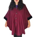 Jacheta stil Poncho elegant, dama, model 1, din stofa, guler cu blanita si broderie crosetata , marime mare, culoare bordo