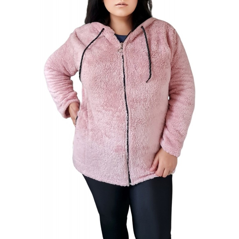Jacheta stil hanorac cocolino, pentru dama, culoare roz-pudra, inchidere cu fermoar, buzunare laterale Acum la 119,00 lei Liv...