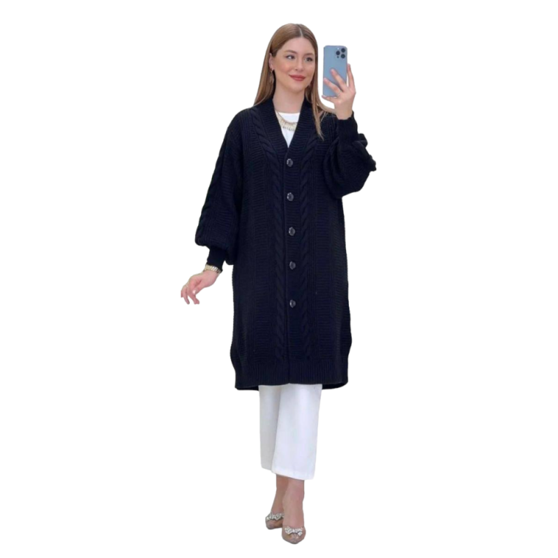 Jacheta Emy, tip Cardigan tricotat pentru femei, culoare negru, oversize, marime mare, inchidere cu nasturi Acum la 191,00 le...